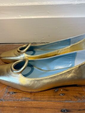 Frances Valentine Gold Metallic Ballet Flats with Loop Detail
